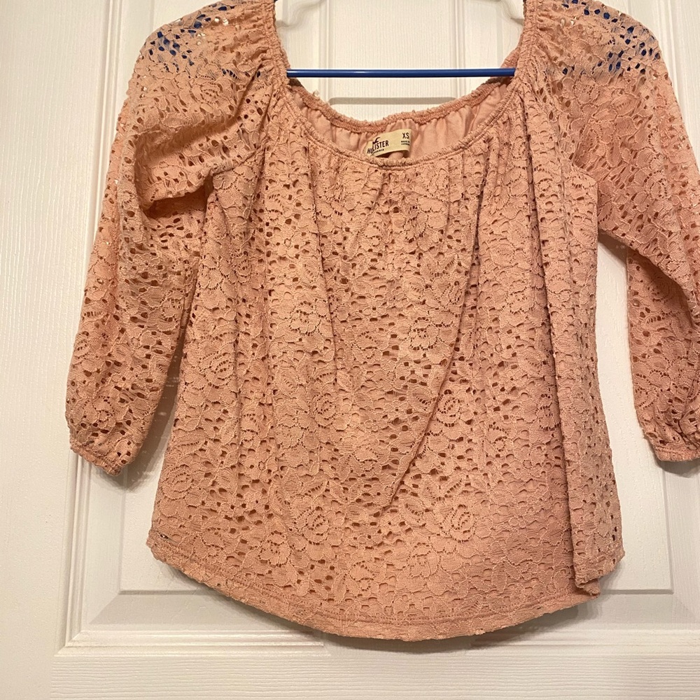 Hollister Pink Cropped Blouse with 3/4 Sleeves